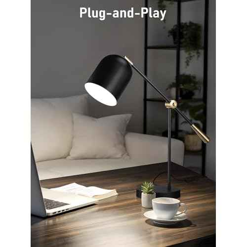 TORCHSTAR Adjustable Desk Lamp Aesthetic, AC 110-120V, Swing Arm Task Desk Lamp, Max 60W, E26 Base, Bulb Not Included, Metal Decor Desktop Lamp with On/Off Switch, for Work, Study, Home Office, Black