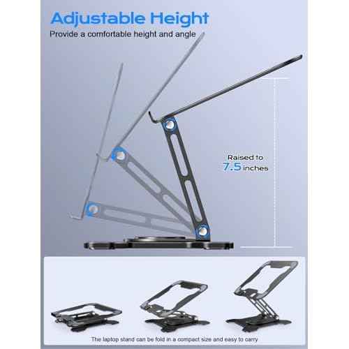 Adjustable Laptop Stand for Desk, 360¡Æ Rotating Base Ergonomic Computer Stand, Laptop Riser Foldable Protable for Office Home Fits Compatible with MacBook Pro/Air Notebook up to 10-16" Black