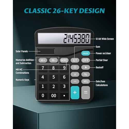 Lichamp Desk Calculators with Big Buttons and Large Display, Office Desktop Calculator Basic 12 Digit with Solar Power and AA Battery (Included), 10 Bulk Pack