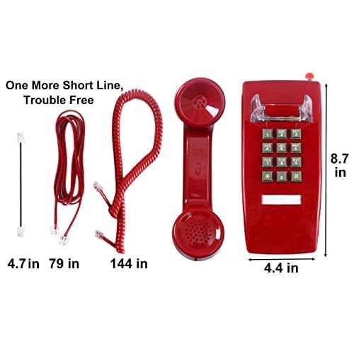 Traditional Red Wall Phones for Landline Mechanical Ringing, Classic 2554 Wall Telephone Ringing Indicator, Retro Wall Phone Hearing Aid, Old Wall Mount Phone for Home,School, Backup Telephone