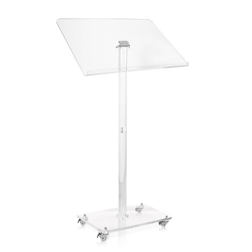 JGMZTZT Podium Stand, Portable Clear Acrylic Podium Stand, Modern Lecterns & Podiums with 4 Lockable Wheels, for Weddings, Classroom, Concert, Church, Speech, 21.7" L x 15.7" W x 43.3" H