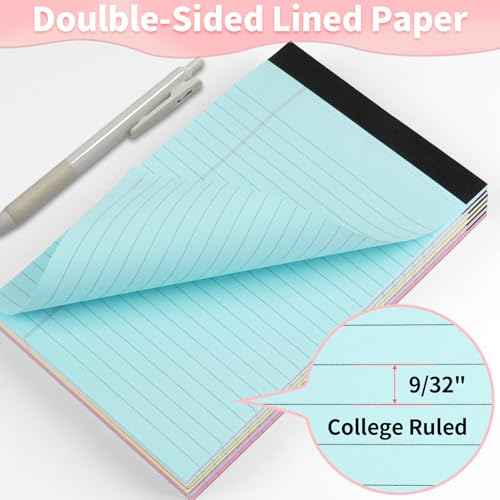 Legal Pads 5" X 8", 6 Pack Colored Note Pads, College Ruled Yellow Lined Paper Pads, Letter & Legal Ruled Pads, 30 Sheets per Small Writing Pads 5x8 for School, Home, Office, Business