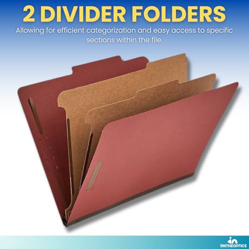 1InTheOffice Classification Folders 2 Dividers Letter Size, Brick Red Pressboard Classification Folders, Letter Size, 2.5 Extension, 20 Pack