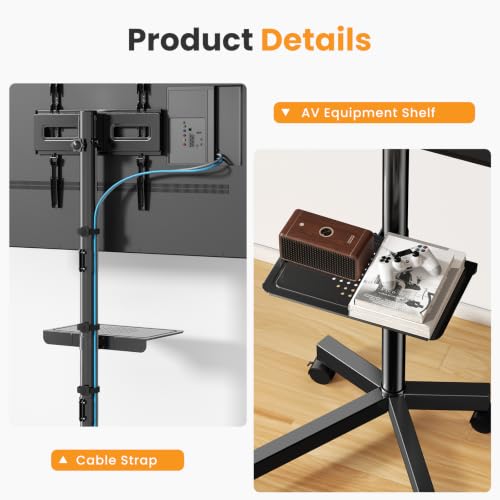 Newbulig Rolling TV Stand with Wheels for 23-60 Inch TV - Black