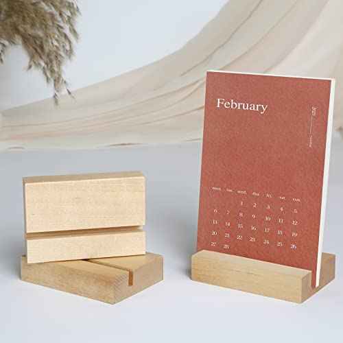 UNIQOOO 3.5" Birch Wood Stand for Monthly Desk Calendar, Wooden Block Base, Cardstock Holder, For Office Home Retail Reception Decor, Photo Display, 10 Pack