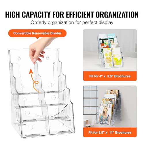 VEVOR 8.5 x 11 Inch Acrylic Brochure Holder 4-Tier Display Stand with Removable Dividers