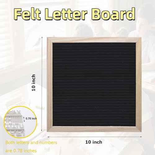 Felt Letter Board with 294 Letters Numbers & Symbols, First Day of School Board, 10x10 Inches, Changeable Message Board with Wooden Frame Wall Mount Hook (Black)