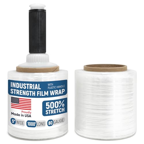 5” x 1000’ Stretch Wrap Mini 2 Rolls with Handle – Clear Plastic Film