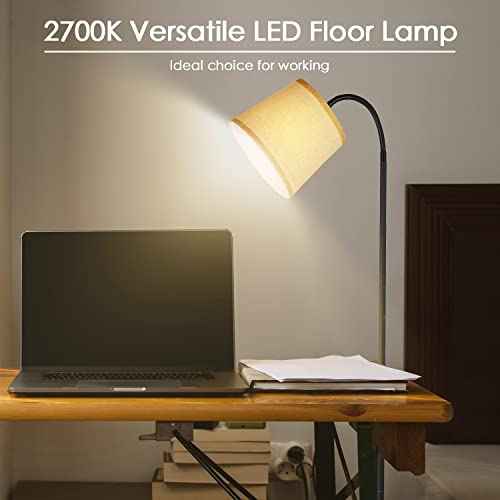 LED Floor Lamp, Standing Lamp for Living Room with Linen Lamp Shade,Adjustable Gooseneck Modern Reading Light,Floor Lamps for Bedroom,Office,Farmhouse,12W LED Bulb Included
