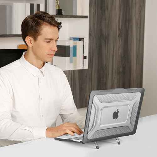MOSISO Compatible with MacBook Air 13 inch Case 2025 2024 2023 2022 M4 A3240 M3 A3113 M2 A2681,Honeycomb Heavy Duty TPU Bumper Hard Case with Kickstand&Keyboard Skin for MacBook Air 13.6, Black