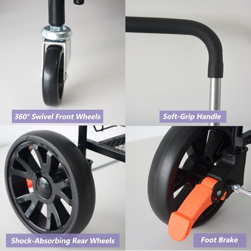 Folding Shopping Cart with Brake - 200 lbs Load Capacity, Lightweight & Sturdy Collapsible Grocery Trolley with 360¡Æ Swivel Rubber Wheels, Foldable Cart with Removable Bag for Shopping - Silver