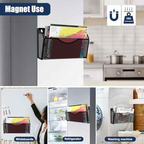 Magnetic File Holder 1 Pockets File Folder Organizer, Office Hanging Magazine Rack for File Cabinets, Magnetic Paper Holder, No Drilling Mail Organizer for Refrigerator, Office