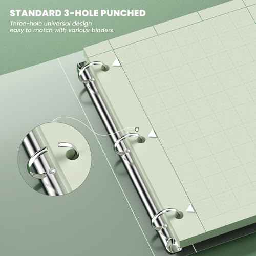 Engineering Paper 8.5 x 11, 100 Sheets Top Glue Binding Engineering Notebook, 5x5 Quad Ruled Graph Paper, 3-Hole Punched Engineering Computation Pad 8.5 x 11, Green Tint Engineering Paper Notebook