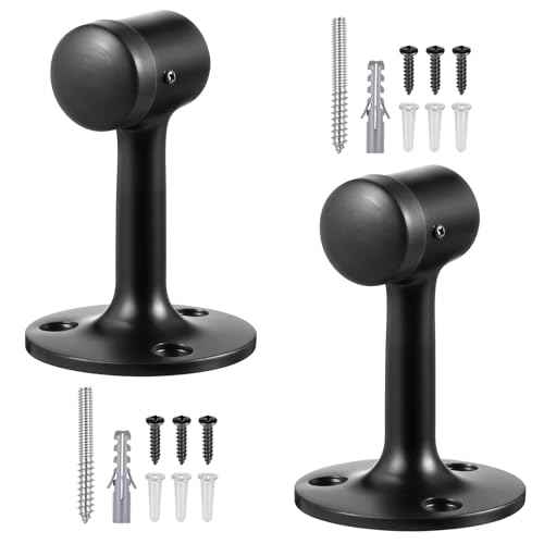2 Pack Heavy Duty Floor Mount Door Stop, 3 Inches Brass Commercial Grade Solid Brass Door Stop Accessories with Rubber Bumper and Stainless Steel Screws, Black