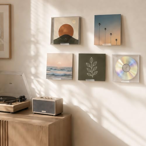 Ansndam 6-Pack 4-Inch Clear Acrylic Vinyl Record Wall Mount Shelf