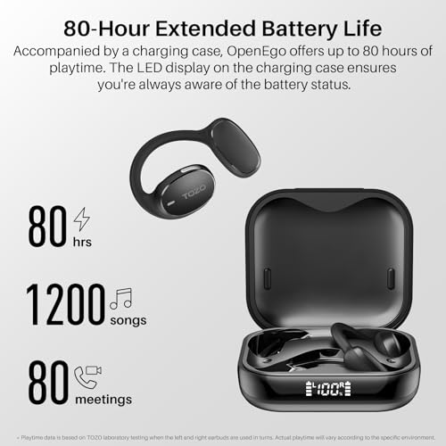 TOZO OpenEgo Open Ear Bluetooth Earbuds Black 80H Sport Headphones