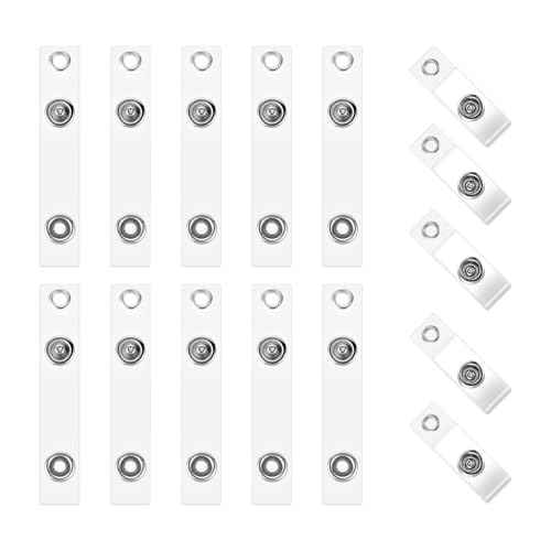 15 Pcs Badge Holder Clip ID Badge Clip Clear ID Badge Holder Straps with Snap PVC Transparent Vinyl Badge Holder Replacement Badge Clips with Snap and Eyelet for Name Tags Lanyards Keychains
