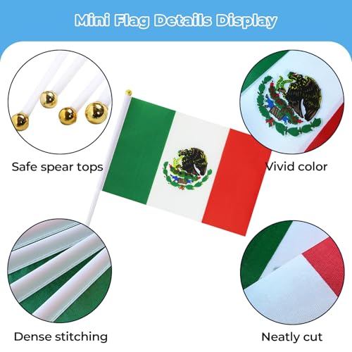 Mexico Flag on Stick 12 Pack | Small Handheld Mexican Flags for Celebrations
