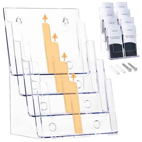 Acrylic Brochure Holder, 4 Tier Clear Literature - 8.5 x 11 inches, Pamphlet Holder, Wall Mount/Countertop Plastic Flyer Display Stand Organizer for Display Flyer, Booklet, Document