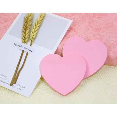 Mini Skater 2 Pack Kraft Paper Sticky Notes Heart Shaped Self-Stick Blank Book Tabs Paper Markers Sticky Notes Pad 100 Sheets Index Sticker (Pink)