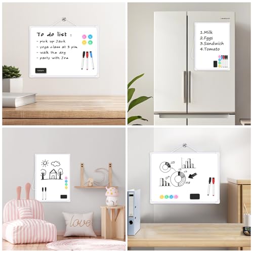 Lumspax 16x12-Inch White Double-Sided Magnetic Dry Erase Board Wall Mount - Portable Whiteboard with 4 Markers, Magnets & Sticky Notes