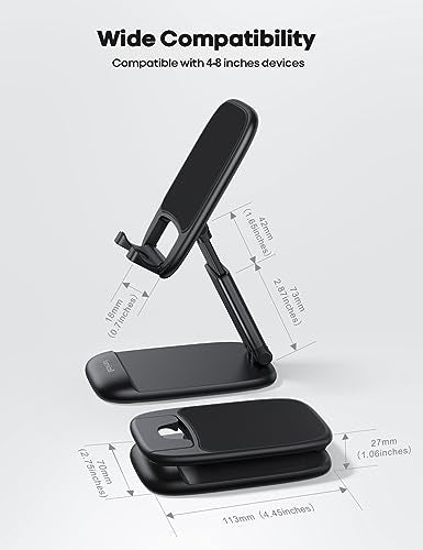 Lamicall Cell Phone Stand for Desk - Black, Adjustable Height & Angle, Foldable, Thick Case Friendly