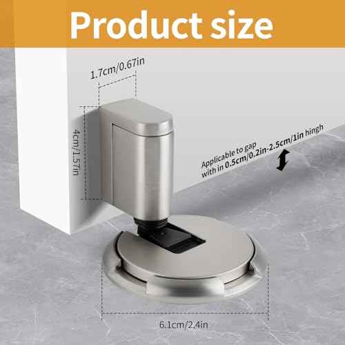 Bak Bo Windproof Door Stoppers 3 Pack Adjustable Bottom of Door Holder Indoor No Drilling Heavy Duty Mechanical Floor Door Stop with Screws and Adhesive Catch Door Keep Door Open Brushed Nickel BN-3