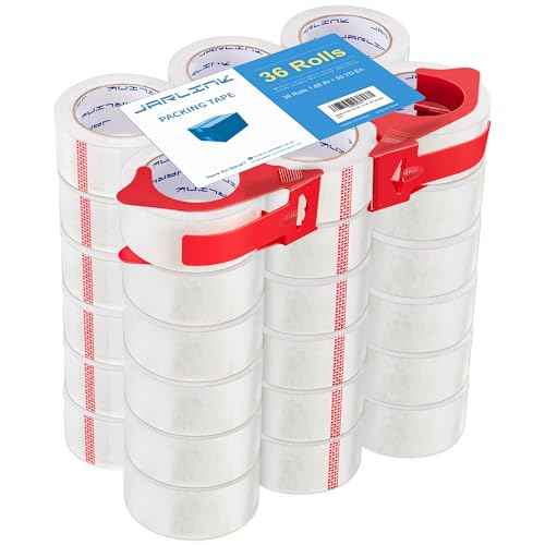 JARLINK 36 Rolls Clear Packing Tape with 2 Dispensers, Heavy Duty Packaging Tape Refills for Shipping Packaging Mailing, 2.7mil Thick, 1.88 inches Wide, 55 Yards Per Roll, 1980 Total Yards