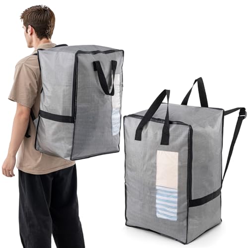 Gray Moving Bags 2 Pack with Adjustable Backpack Straps | Lightweight & Durable Storage