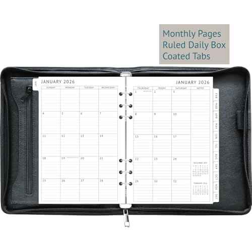 Fan&Ran 2026 Zipper Planner Organizer, Daily and Monthly Planner Refills with Simulated Leather Cover, A5, Black