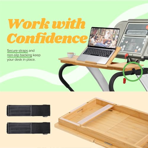 Houseables Treadmill Desk Attachment, Treadmill Desk Workstation, Laptop Holder, Laptop Stand, Desktop Table Attachment, Tray, Adjustable Table Top, Computer Stand, Universal Mount, Bamboo, 34" x 12"