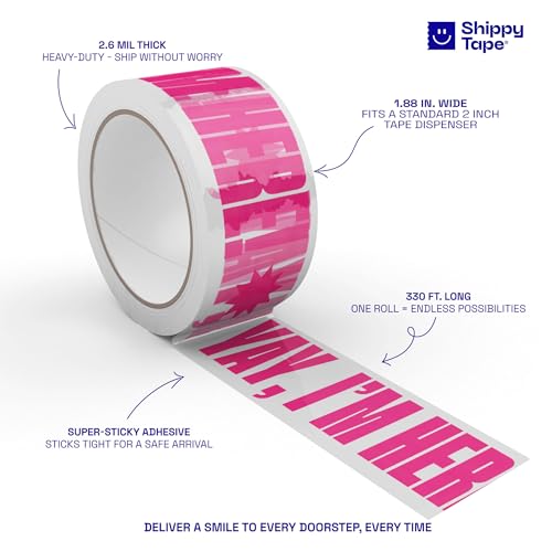 Yay, I'm Here! Clear Hot Pink Decorative Packing Tape 1.88" x 110 Yards - Shippy Tape