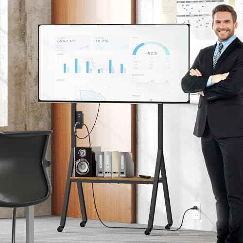 Rolling TV Stand for 50" TVs with Power Outlets, Mobile TV Stand on Wheels and Shelf, TV Cart with Swivel Mount, for Living Room, Conference Room, Bedroom, Rustic Brown and Black DS07UBR