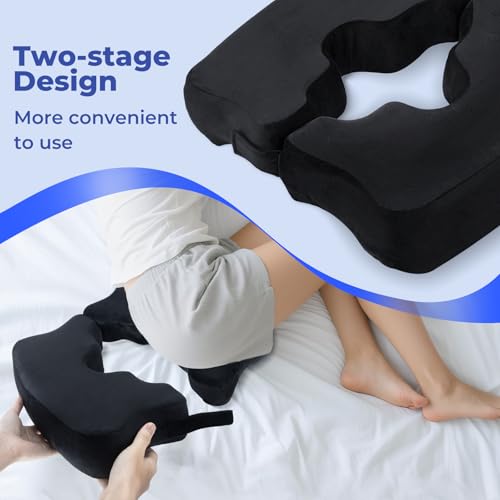 SAHEYER Bed Sore Cushions for Butt, Memory Foam Hemorrhoid Pressure Relief Pillow with Center Hole and Tailbone Cutout, for Long Sitting Coccyx, Sciatica, Postpartum, Pregnancy, After Surgery, Black