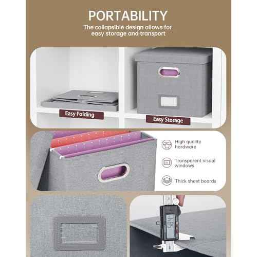 2 Pack File Storage Organizer, Filing Box, Portable File Box with Lid, Fit for Letter/Legal File Folder Storage, Document Organizer, Gray