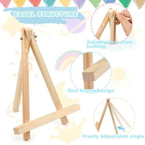 4PCS 9 Inch Wood Easels, Tripod, Painting Party Easel, Kids Student Tabletop Easels for Painting, Easel Stand for Painting Canvases, Portable Canvas Photo Picture Sign Holder.