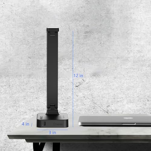 Drevet Black Classic LED Desk Lamp with USB & 2 AC Outlets, 3 Brightness Levels & Touch Control