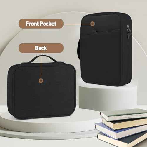 MOSLA Bible Cover Bag with for Women Men, Scripture Study Carrying Book Cover Church Bag with Handle and Pocket for Fathers Mothers Mom Kids, Catholic Church, Christian Gifts Black
