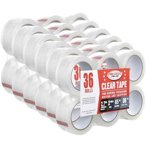 Pacific Mailer Packing Tape 36 Rolls 1.88 inches 65 Yards 2.7mil Total 2340 Yards Heavy Duty Clear Packaging Tape for Shipping Packaging Moving Sealing Refill for Packaging Shipping