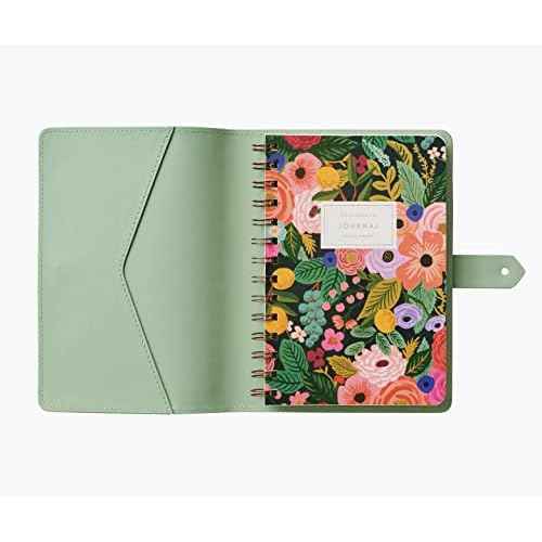 RIFLE PAPER CO. Garden Party Refillable Folio Journal, Canvas Paper Front Cover and Clear Plastic Back Cover, 88 Ruled Pages, Printed in Full Color with Double Spiral-Binding