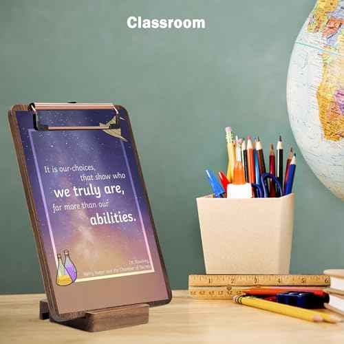 Walnut Wood Clipboard, 9" x 6.3" Small Menu Clip Board with Metal Clip and Stable Base, Solid Hardwood, Smooth Edges, Free Stand Holder for Bar, Restaurant, Coffee Shops, Countertops