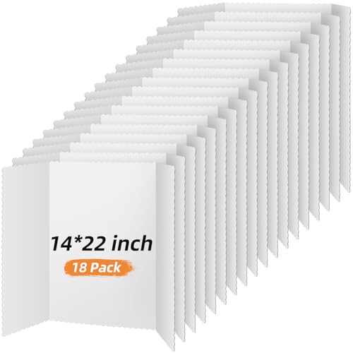 Ctosree 18 Pcs Tri Fold Poster Board Bulk, Lightweight Presentation Board, Science Fair Project Display Paperboard, Single Wall(14 x 22 Inch,White)