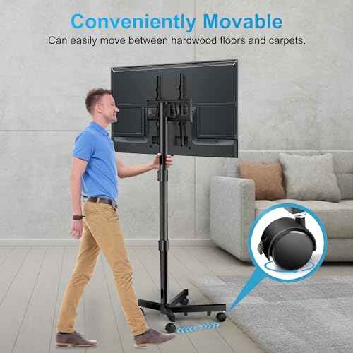 Rolling TV Stand for 23-60 Inch LCD LED Flat Curved Panel Screens TVs, Height Adjustable Mobile TV Stand with Locking Wheels up to 55lbs, Tilting Smart TV Cart Max VESA 400x400mm