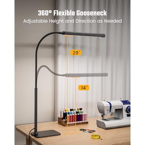 SUPERDANNY Eye-Caring LED Desk Lamp with Base 360¡Æ Flexible Gooseneck Work Lamp Touch Control 3 Light Colors Smooth Dimming Task Lighting Reading Light for Home Office College Dorm, Black