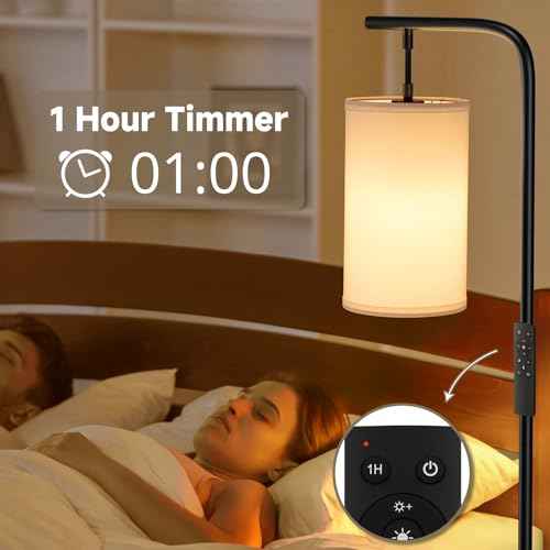 Floor Lamp for Living Room, 9W LED Bulb, Remote Custom Color Temperature & Brightness, Tall Standing Lamps for Bedroom Office Kid Room, Black