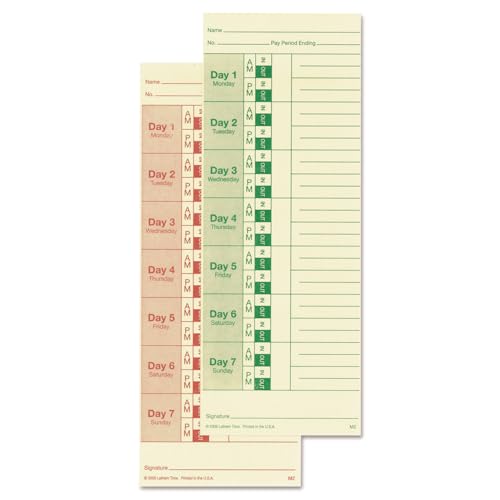 Lathem Weekly Time Cards 2-Sided Green/Red for Model 2121, 100 Pack