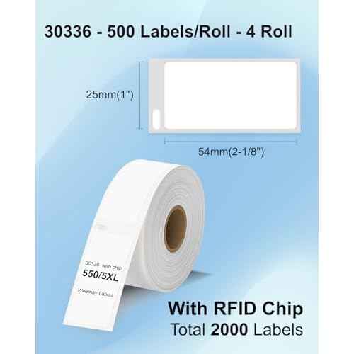 Weemay 30336 FNSKU Barcode Labels, Compatible for DYMO LabelWriter 5XL 550 550 Turbo 4XL 450 Wireless 450 Duo, 1" x 2-1/8", 25mm x 54mm Label with RFID Chip, for Barcodes, 4 Rolls, 2000 Labels