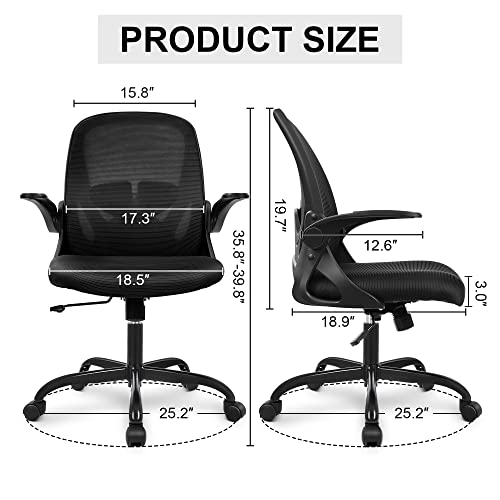 Primy Black Ergonomic Office Chair with Flip-Up Armrests, Lumbar Support, 360° Swivel – Breathable Mesh Desk Chair