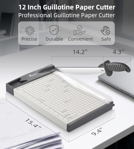 Heavy-Duty Metal Guillotine Paper Cutter 12 Inch with Sharp Blade & Safety Lock