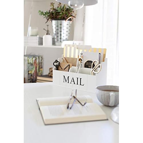 BLU MONACO White Wooden Mail Organizer ? 3-Tier White Desk Organizer ? Rustic Country Mail Sorter for Kitchen Countertop or Office Use